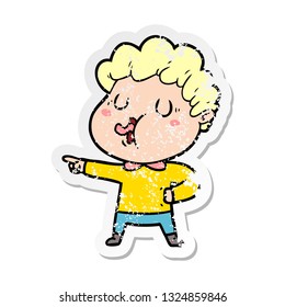 distressed sticker of a cartoon man singing