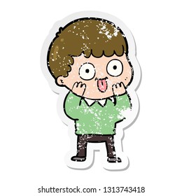 distressed sticker of a cartoon man staring