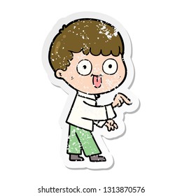 distressed sticker of a cartoon man staring