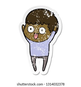 distressed sticker of a cartoon man staring