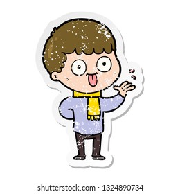 distressed sticker of a cartoon man staring
