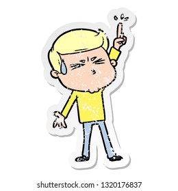 distressed sticker of a cartoon man sweating