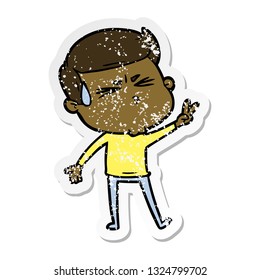 distressed sticker of a cartoon man sweating