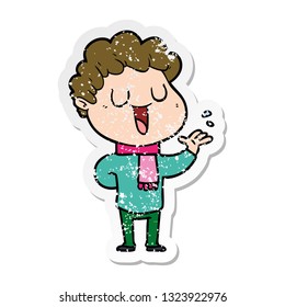 distressed sticker of a cartoon man talking