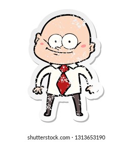 distressed sticker of a cartoon manager man staring
