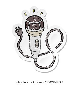 distressed sticker of a cartoon microphone