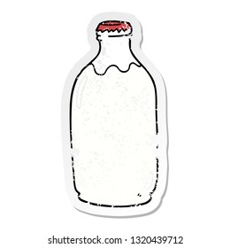 distressed sticker of a cartoon milk bottle