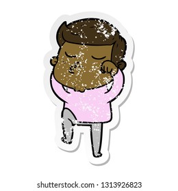 distressed sticker of a cartoon model guy pouting