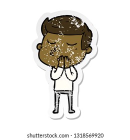 distressed sticker of a cartoon model guy pouting