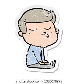distressed sticker of a cartoon model guy pouting