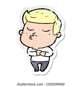 pegatina angustiada de un tipo de modelo de caricatura que vomita