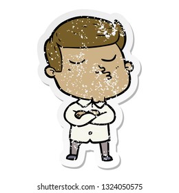 distressed sticker of a cartoon model guy pouting