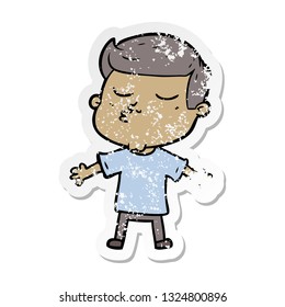 distressed sticker of a cartoon model guy pouting