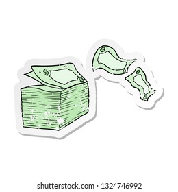 distressed sticker of a cartoon money blowing away