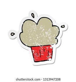 adesivo angustiado de um muffin de desenho animado