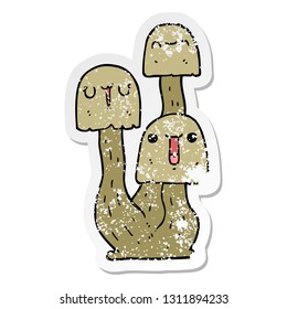 distressed sticker of a cartoon mushroom