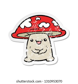 distressed sticker of a cartoon mushroom character