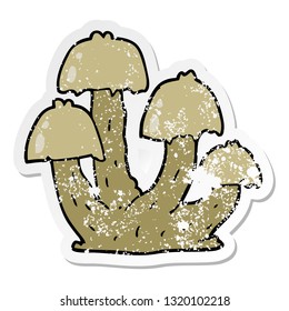 distressed sticker of a cartoon mushrooms