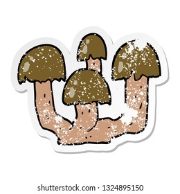 distressed sticker of a cartoon mushrooms