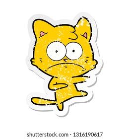 distressed sticker of a cartoon nervous cat