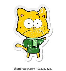 distressed sticker of a cartoon nervous cat