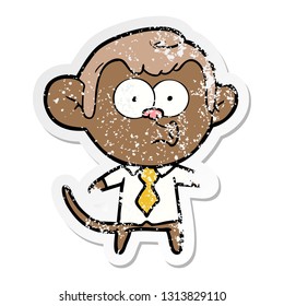 distressed sticker of a cartoon office monkey