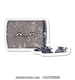 distressed sticker of a cartoon oil drum
