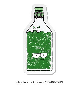 distressed sticker of a cartoon old bottle