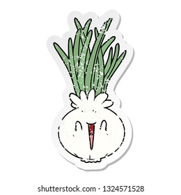 distressed sticker of a cartoon onion