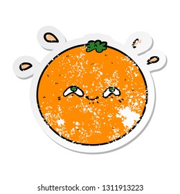 distressed sticker of a cartoon orange