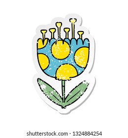 distressed sticker of a cartoon patterned flower