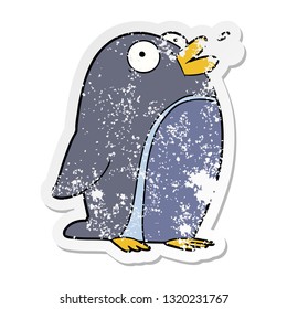 distressed sticker of a cartoon penguin