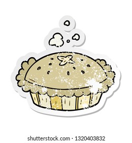 distressed sticker of a cartoon pie