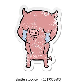 pegatina angustiada de un cerdo de caricatura llorando