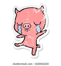 distressed sticker of a cartoon pig crying