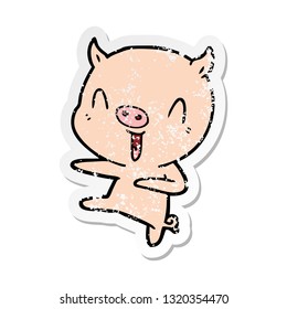 distressed sticker of a cartoon pig dancing