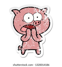 distressed sticker of a cartoon pig shouting