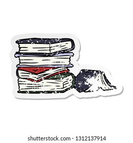 distressed sticker of a cartoon pile of books