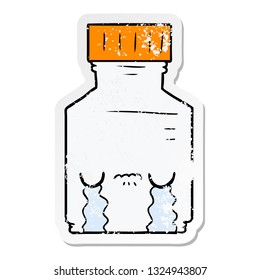 distressed sticker of a cartoon pill jar