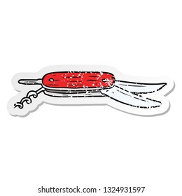 distressed sticker of a cartoon pocket knife