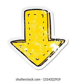 distressed sticker of a cartoon pointing arrow