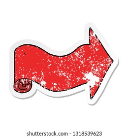 distressed sticker of a cartoon pointing arrow