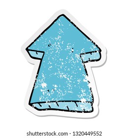 distressed sticker of a cartoon pointing arrow