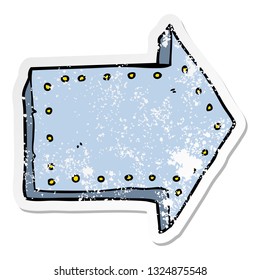 distressed sticker of a cartoon pointing arrow