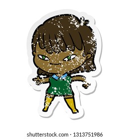 distressed sticker of a cartoon pointing woman