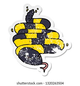 distressed sticker of a cartoon poisonous snake