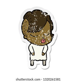 distressed sticker of a cartoon pretty hipster girl