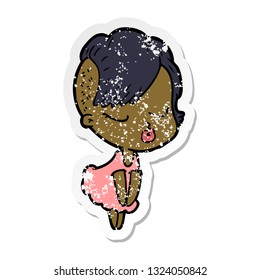 distressed sticker of a cartoon pretty hipster girl