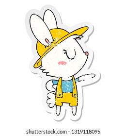 pegatina angustiada de un trabajador de la construcción de un conejo de caricatura