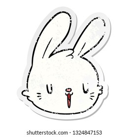 distressed sticker of a cartoon rabbit face